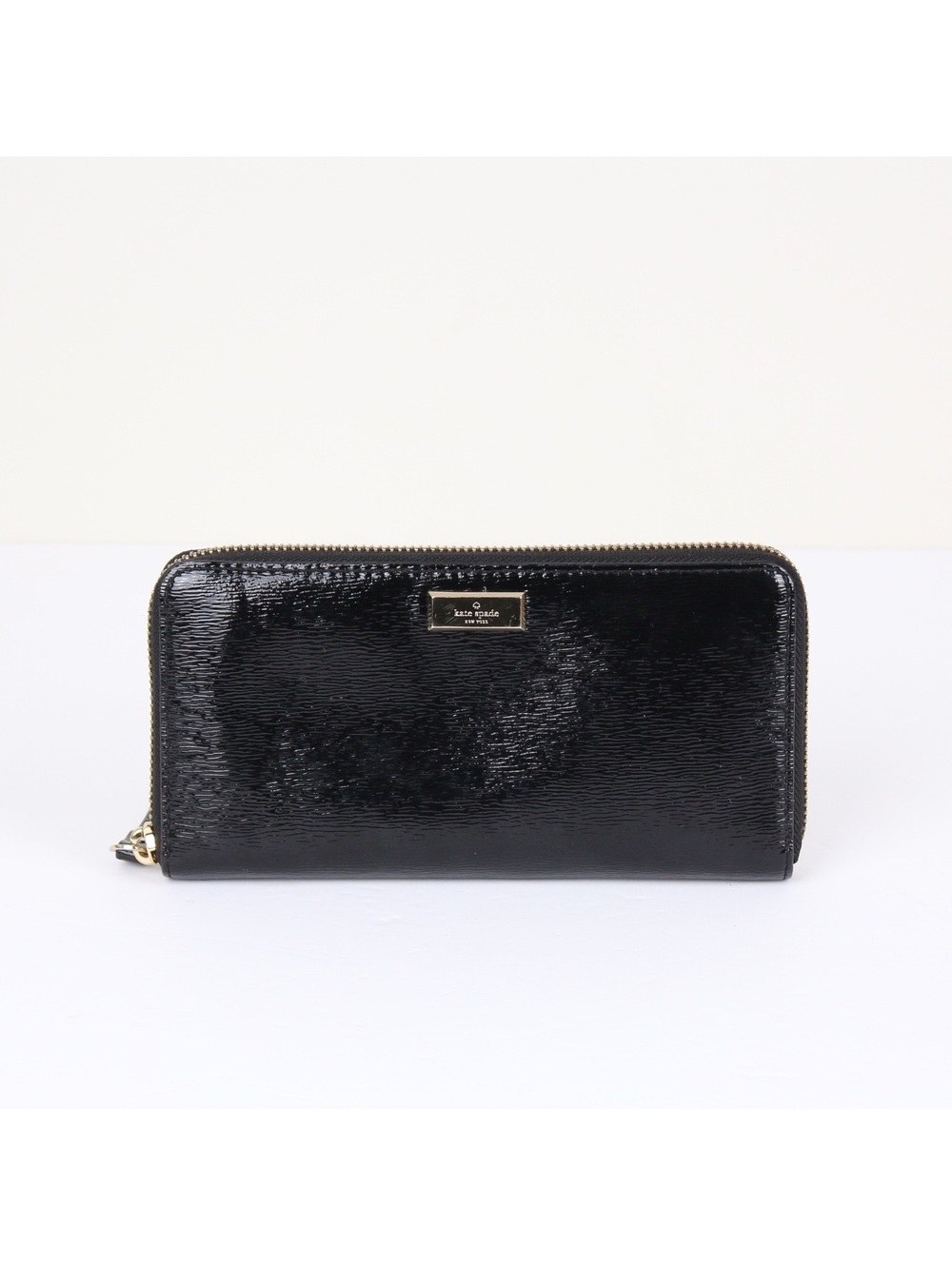 Kate Spade Mikas Pond Lacey Zip Around Continental Patent Leather Wallet Black